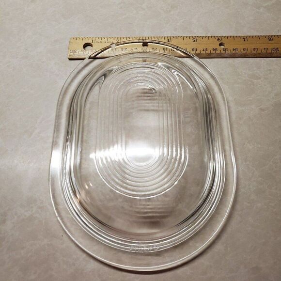 Vintage Pyrex  Clear Glass Refrigerator Dish Art Deco Oval Lid Marked No. 602-C - Picture 6 of 6
